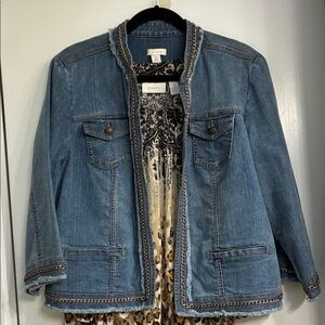 Chico's Classic Blue Jean Jacket with Chain Detail